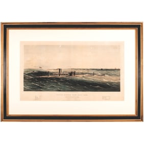 1864 Civil War Hand-Colored Lithograph, United States Iron Clad Ram Ship DICTATOR, Choice Near Mint