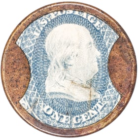 1862 Civil War Encased Postage, EP-6, HB-50, S-26a, Reed-BA01F/G. 1 Cent, Joseph L Bates FANCY GOODS