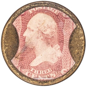 1862 Civil War Encased Postage Stamp, EP-33, 3 Cents, Take Ayer's Pills, Silvering, Extremely Fine