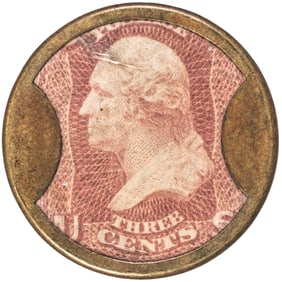 1862 Civil War Encased Postage EP-34a, HB-30, S-15, Reed AS03MD 3 Cents, AYER'S SARSAPARILLA, Medium