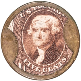 Encased Postage Stamp, EP-60, HB-7, S-4, Reed-AC05SA. 5 Cents, Ayer's Cathartic Pills, Short Arrows