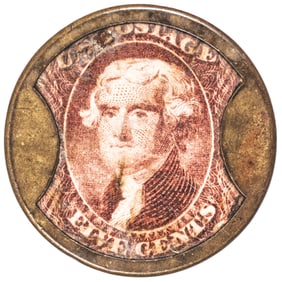 1862 Civil War Era Encased Postage Stamp, EP-86, Five Cents, B. F. Miles, Peoria, Illinois, Rarity-8