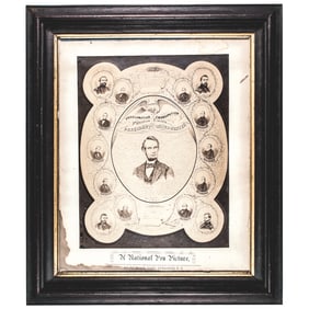 1866 Calligraphic Emancipation Proclamation Photo titled: A National Pen Picture, By Prof. D.T. Ames