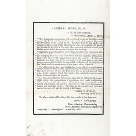 April 15, 1865 U.S. Navy Order 51 Memorializing Abraham Lincoln's Death by Assassination + Protocol