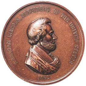 1862 Abraham Lincoln Indian Peace Medal, Struck in Bronze, First & Largest Size, Julian IP-38