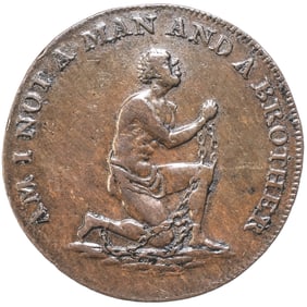 c. 1790 Anti-Slavery Token, Am I Not A Man And A Brother., Lettered YORK Edge, Copper, EF or better.