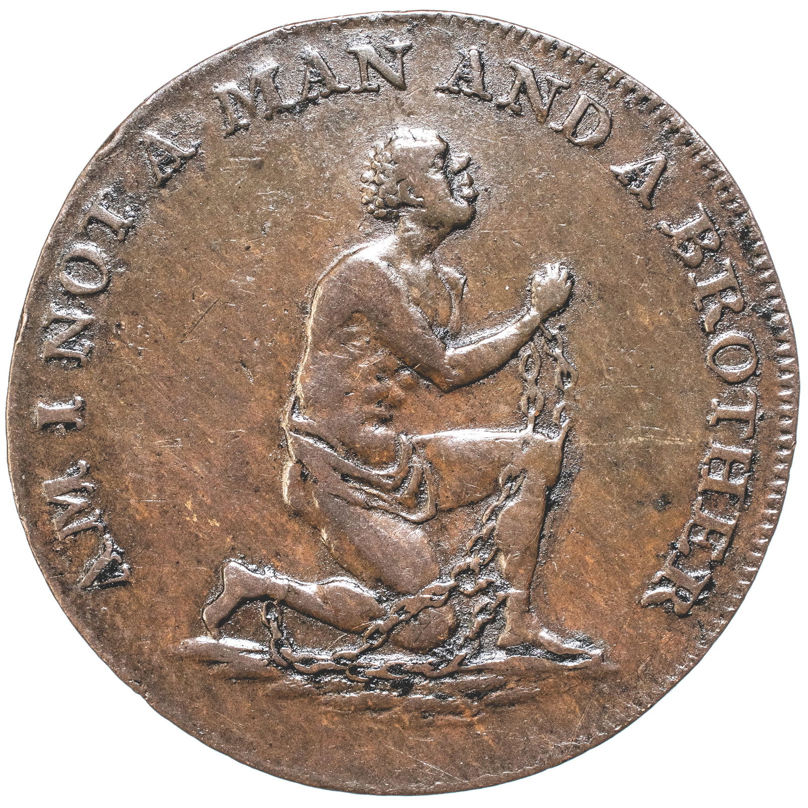 c. 1790 Anti-Slavery Token, Am I Not A Man And A Brother., Lettered YORK Edge, Copper, EF or better. (1 of 2)