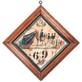 c. 1810 Hand-Painted Sovenier Plaque from the Passage of Cairo, Paris, of French Napoleonic Soldiers