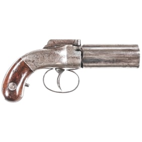 Desirable Cased Allen + Thurber 1845 Pattern 5-Shot 32 Caliber Pepperbox Revolver with Accessories