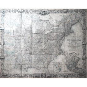 1856 Joseph Colton's Rare Ornate Folding Wall Map of the United States by J. Calvin Smith Display