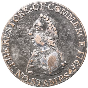 1766 William Pitt Silvered Copper Colonial Halfpenny, Extremely Fine.