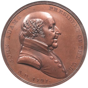 1797-Dated JOHN ADAMS U.S. Mint Struck Indian Peace Medal, 51.1 mm, Bronze, NGC Certified MS-64 BN