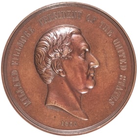 (1850-Dated) Millard Fillmore Indian Peace Medal, Original First + Largest Size in Bronze Gem Mint