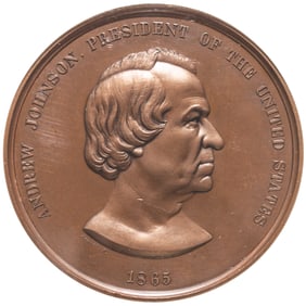 1865-Dated Andrew Johnson Indian Peace Medal, Not Listed Being Struck In Bronze, NGC Mint State-63BN
