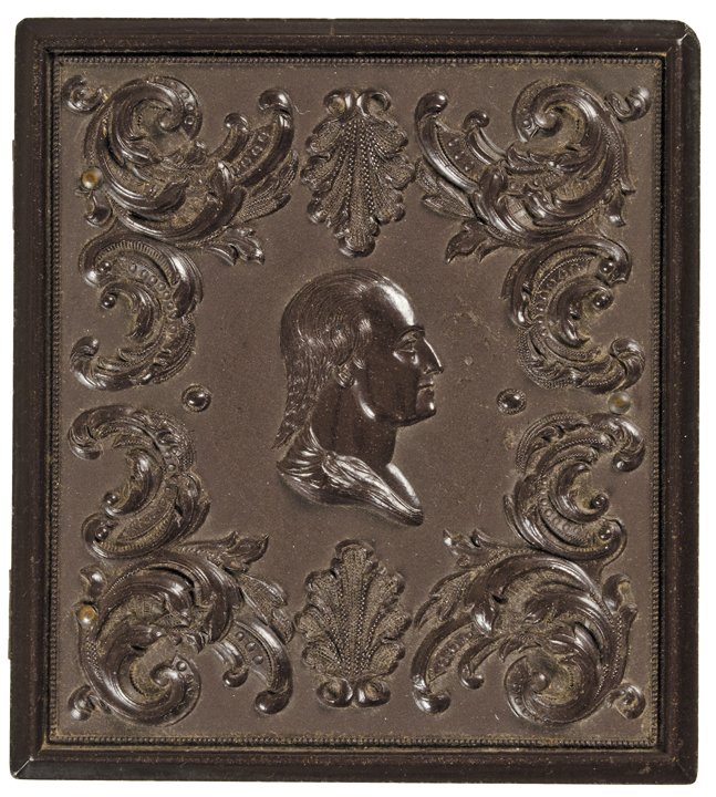 George Washington Thermoplastic or Union Case: Washington Related “George Washington” Thermoplastic or ‘Union Case” With an Ambrotype of a Young Girl and a Lock of Her Hair c. 1854 California Gold Rush & Pre Civil War Era, George Washingto