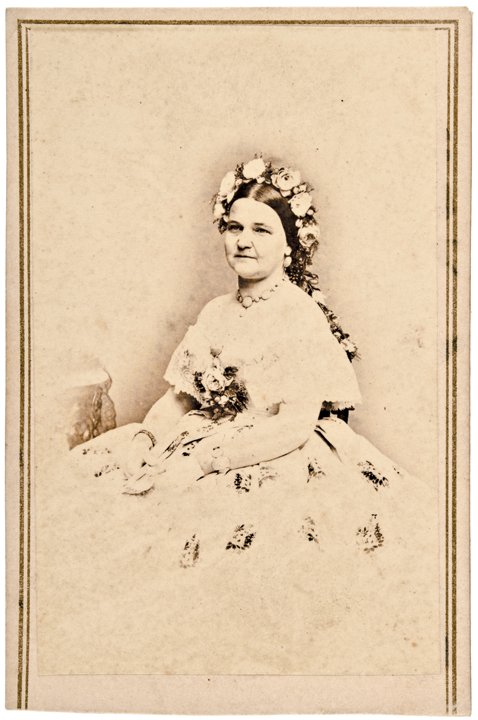 1862 CDV of Mary Todd Lincoln with Bouquet: 1862 Mathew Brady Carte-de-Visite of Mary Todd Lincoln 1862 Civil War Period, Brady Carte-de-Visite of Mary Todd Lincoln with Bouquet, Published by E. & H. T. Anthony, NY, Choice Extremely Fine. In th