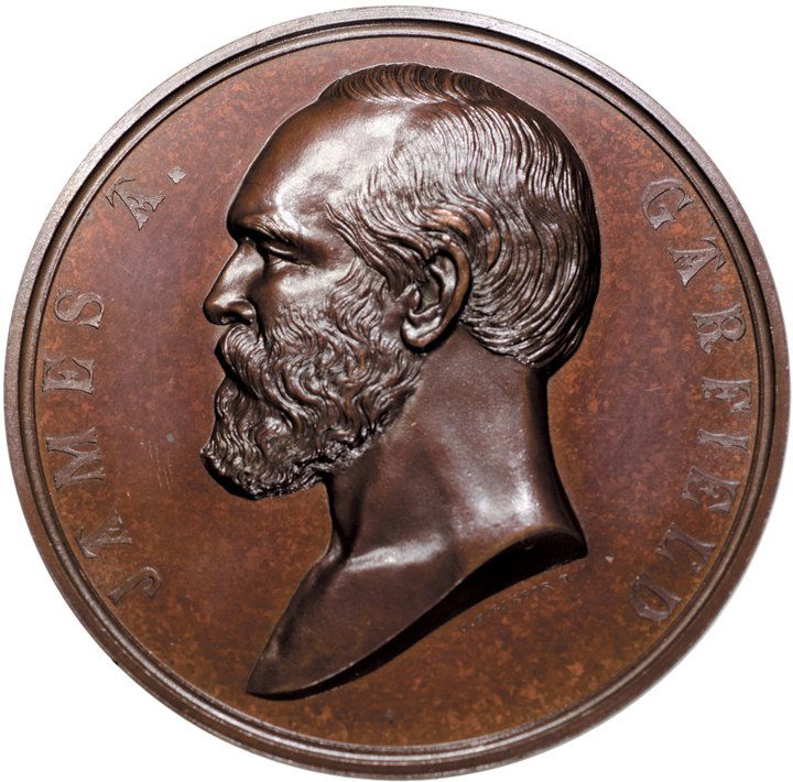 1881 James A. Garfield 1st Term Inaugural Medal: Medals 1881 James A. Garfield Inaugural Medal - Only 89 Struck! 1881-Dated. (c.1900) James A. Garfield Inaugural Medal. First Term, Struck at the United States Mint in Bronzed Copper. By Charles Edwar