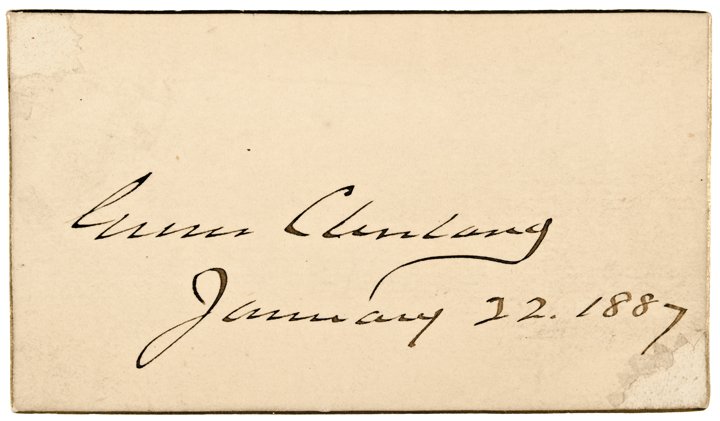 GROVER CLEVELAND, 22nd + 24th President Signed: Autographs 1887-Dated “Grover Cleveland” Signed Card as President GROVER CLEVELAND (1837 - 1908). 22nd and 24th President of the United States. Cleveland is the only President to serve Two Non-Con