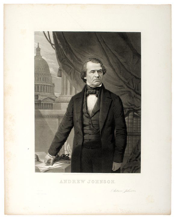 JOHN SARTAIN Proof of President Andrew Johnson: Political Rare Sartain “Publisher’s Proof” of Andrew Johnson (ANDREW JOHNSON) (1808 - 1875). 17th President of the United States, serving from 1865 to 1869, who became president since he was Abr