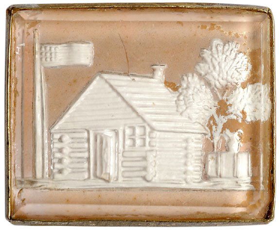 1840 Wm. H. Harrison Campaign Brooch: Extremely Rare William Harrison Sulfide Brooch (1840) William Henry Harrison Presidential Campaign Sulfide Brooch, Choice near Mint. 7/8" x 1", mounted in an original, brass pinback. This is an unusua