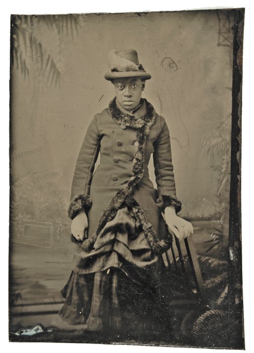 c. 1860s Photograph of an African American Woman: Black History Great Tintype Photograph of an African American Woman c. 1860's Civil War Era, Tintype Photograph, of an Affluent African American Woman, well dress with hat and coat, Choice Extremely F