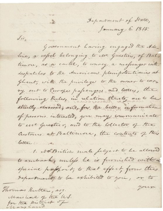 JAMES MONROE Signs War of 1812 Diplomatic Letter: Autographs James Monroe Signed Letter January 6, 1815 War of 1812 Era JAMES MONROE, (1758-1831). 5th President of the United States. During the War of 1812, Monroe held the critical roles of both Secr