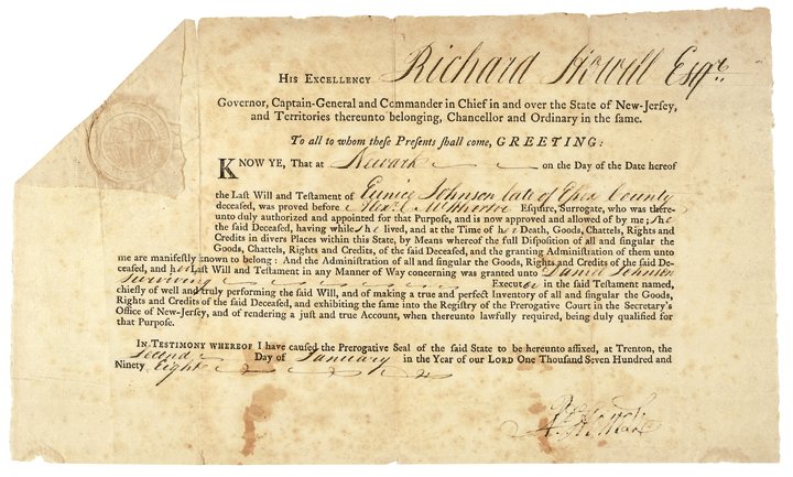 RICHARD HOWELL Third Governor of New Jersey: Autographs 1798 New Jersey Governor Richard Howell Appointment RICHARD HOWELL (1754-1802). Third Governor of New Jersey from 1794 to 1801. 1798 New Jersey Governor Richard Howell Signed Appointment, P