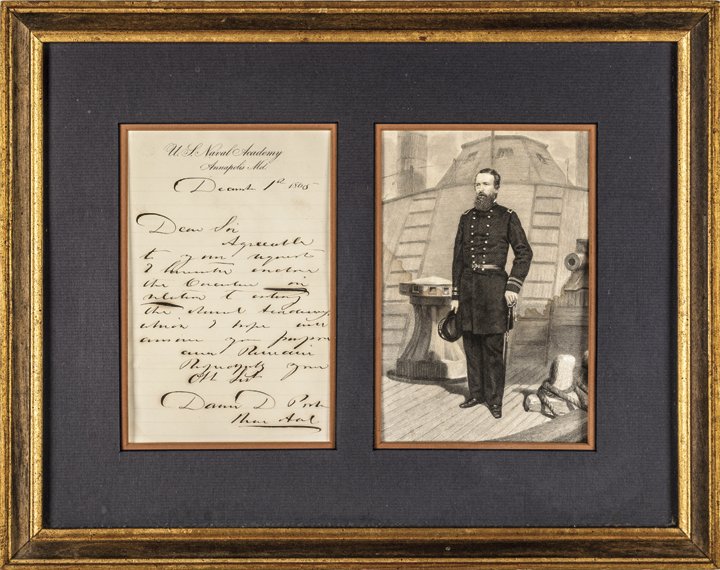 Autograph Letter & Engraving of David D. Porter: Autographs Framed David D. Porter Autograph Letter & Engraving DAVID D PORTER (1813-1891). Civil War Union Admiral. December 1, 1865-Dated Autograph Letter Signed "David D Porter Rear Ad[mira]l"), 1 p