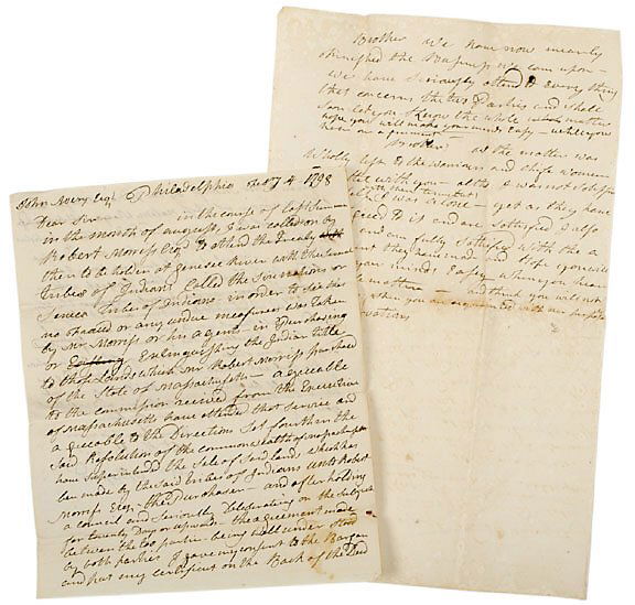 1798 Letter-Robert Morris Purchase: Robert Morris Buys Land From the Seneca Indians (AMERICAN INDIANS). Autograph Letter Signed, “Wm. Shepard”, 2 pages, February 4, 1798, Philadelphia, PA, 9.75” x 8”, Choice Very