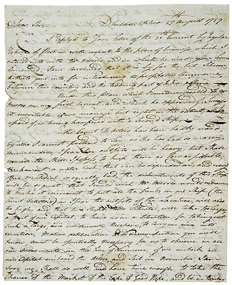Thomas Truxton Signed Letter 1789: “Thomas Truxtun” Autograph Letter Mentioning Robert Morris ! THOMAS TRUXTUN, American Revolutionary Naval Hero, One of the First Six Captains in the United States Navy. Autograph Letter Si
