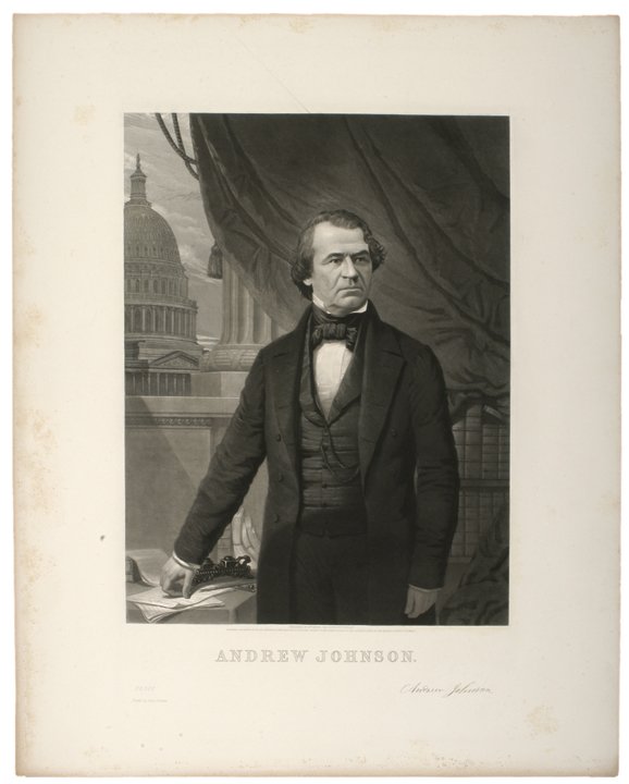JOHN SARTAIN Proof of President Andrew Johnson: Prints Rare Sartain “Publisher’s Proof” of Andrew Johnson (ANDREW JOHNSON) (1808 - 1875). 17th President of the United States, serving from 1865 to 1869, who became president since he was Abraha