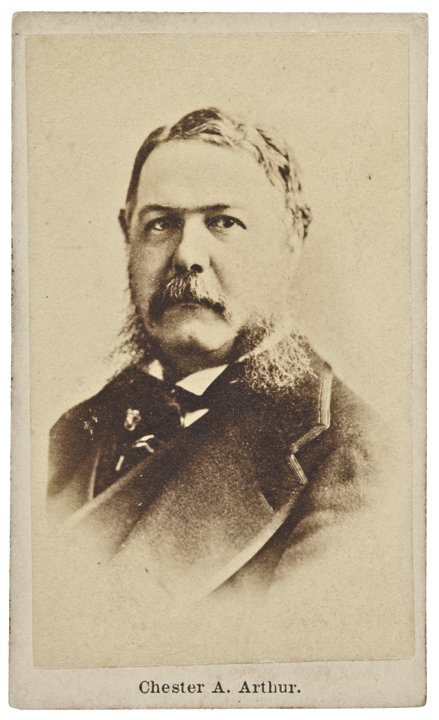 21st President Chester A. Arthur Carte de Visite: Political Carte de Visite of Chester A. Arthur 21st US President c. 1880 Post Civil War Era, Carte de Visite of 21st President Chester A. Arthur, Choice Very Fine. An original CDV Photograph of Cheste