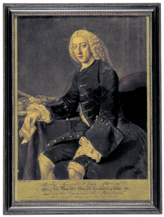 Reverse Painting on Glass of William Pitt Esqr.: Colonial America Historic Reverse Painting on Glass of “William Pitt Esqr.” Executed By Noted English Portraitist William Hoare Circa 1766 Circa 1755-66 (Undated) French and Indian War Era, Revers