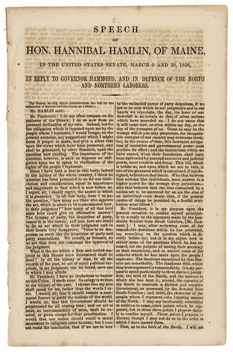 1858 Speech Hannibal Hamlin the 15th U.S. VP (1 of 2)