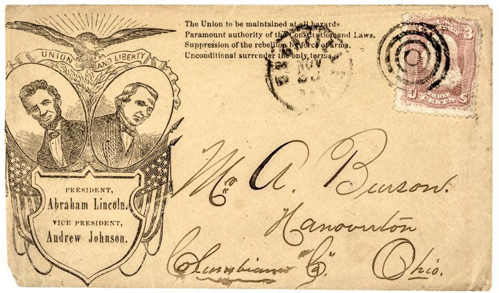 1864 Abe Lincoln + Johnson Jugate Campaign Cover (1 of 2)