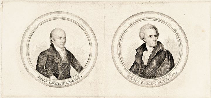 1824 Campaign Engraved Portraits ADAMS-JACKSON: Political Proof Portraits of John Quincy Adams & General Andrew Jackson by William Harrison Jr. c. 1824 Presidential Campaign Period, Engraved Proof Copperplate Impression Portraits of Candidates John