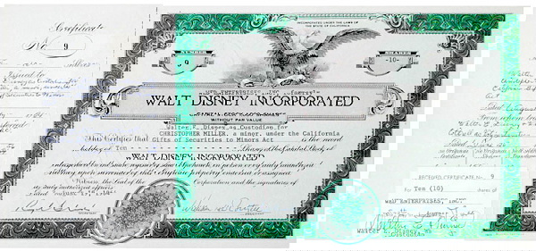 Walt Disney Signed Stock Certificate 1964 Walt Disney Signed Stock Certificate 1964