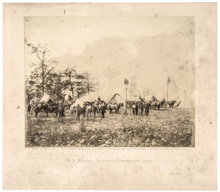 1864 Civil War Photo US Military Telegraph Corps: Civil War Photos 1864-Dated Alexander Gardner Civil War Albumen Photo April, 1864-Dated Civil War Albumen Photograph, “U.S. Military Telegraph Construction Corps,” by Alexander Gardner, Very Fine.