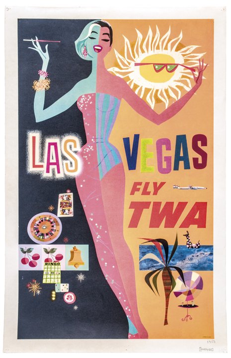 1953 Bold & Historic LAS VEGAS TWA Travel Poster (1 of 2)