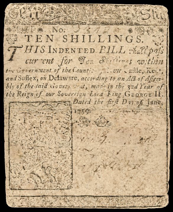 Colonial Currency 1759 BENJAMIN FRANKLIN Printed (1 of 2)