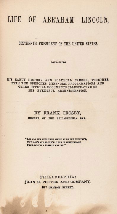 1865 Book Titled THE LIFE OF ABRAHAM LINCOLN (1 of 6)