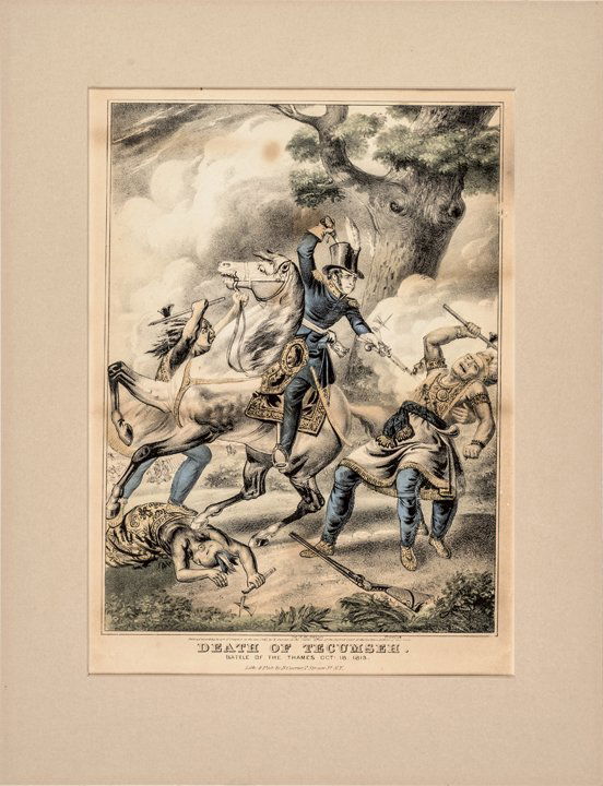 1841 Colored Lithograph Print: Death of Tecumseh (1 of 2)