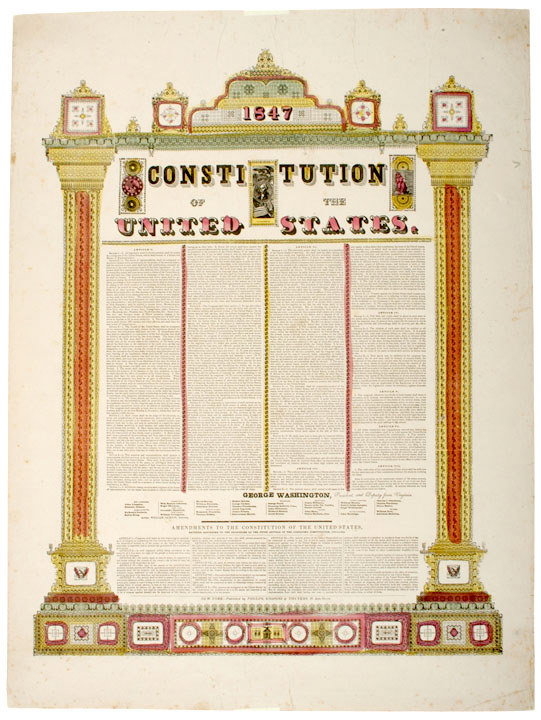 CONSTITUTION OF THE UNITED STATES, 1847 Broadside