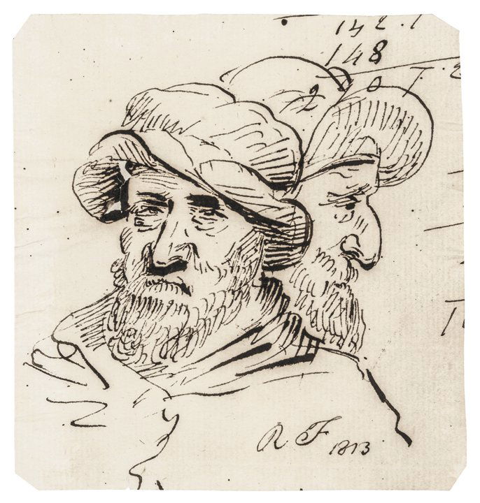 Two ROBERT FULTON Original Hand Drawn Sketches: Autographs Two Robert Fulton Original Dated & Initialed Sketches ROBERT FULTON, (1765-1815) Artist and Perfector of the Steamboat. Two small Sketches, both Signed “R.F.” (for Robert Fulton), one d