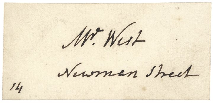 BENJAMIN WEST, Ex American Painter Visiting Card: Autographs Historic Artist Benjamin West’s Personal Visiting Card BENJAMIN WEST, American Painter Expatriated from America to England, British Portrait Painter, Founder and President of the Royal Ac
