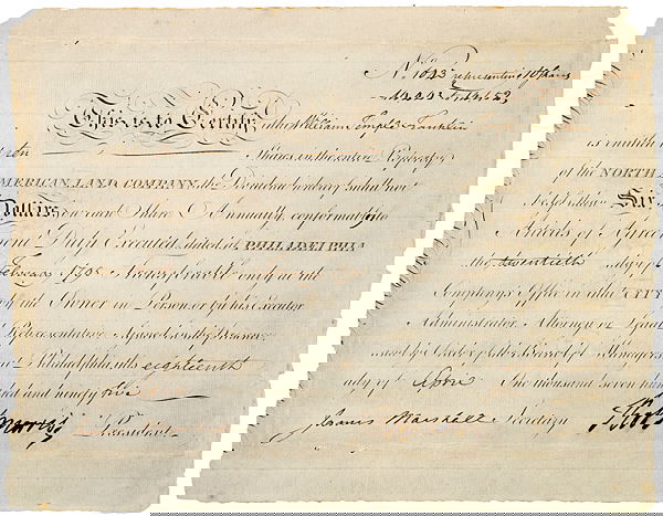 ROBERT MORRIS, Signed Share Certificate, 1795: AutographsFinancier of the American Revolution, Robert Morris, Signed Share Certificate ROBERT MORRIS, Signer to the United States Declaration of Independence, the Articles of Confederation, and the U