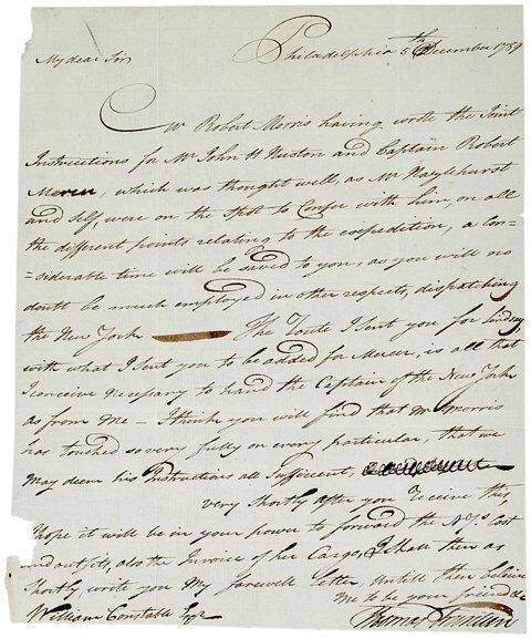 Thomas Truxtun Autograph Letter Signed 1789: Naval Hero "Thomas Truxtun" Letter Mentions Declaration of Independence Signer Robert Morris THOMAS TRUXTUN, American Revolutionary Naval Hero, One of the First Six Captains in the United States Navy.