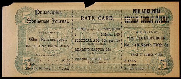 German Advertising Note,Philadelphia