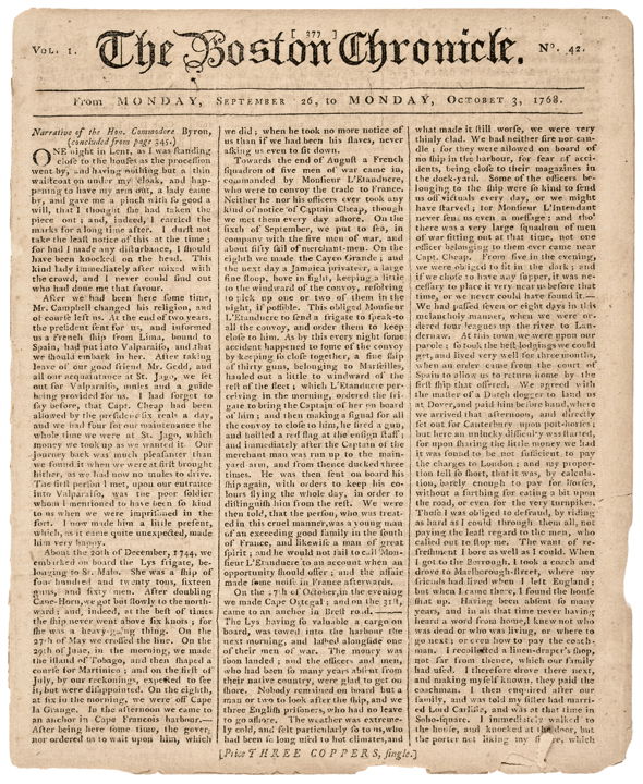 1768 Colonial American Newspaper The Boston Chronicle Jun 03 2012 Early American History Auctions In Ca