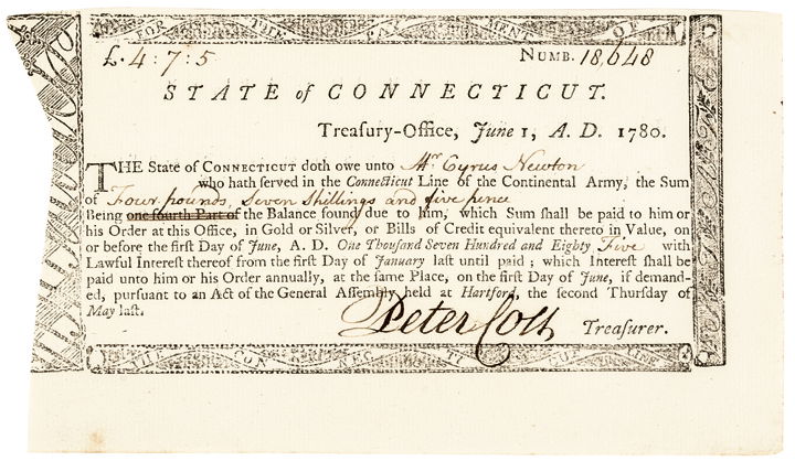 1780 Revolutionary War Connecticut Army Pay (1 of 2)